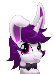 Size: 5535x7415 | Tagged: safe, alternate version, artist:jhayarr23, oc, oc:lapush buns, species:pony, species:unicorn, bow tie, bunny ears, bunnycorn, bust, looking at you, male, portrait, simple background, smiling, solo, stallion, transparent background, vector
