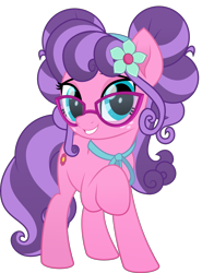 Size: 5253x7086 | Tagged: safe, artist:jhayarr23, character:petunia petals, species:earth pony, species:pony, friendship is magic: rainbow roadtrip, g4, my little pony: friendship is magic, female, flower, flower in hair, glasses, mare, raised hoof, simple background, smiling at you, transparent background, vector
