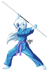 Size: 3333x5000 | Tagged: safe, artist:danmakuman, character:trixie, my little pony:equestria girls, absurd resolution, barefoot, bo staff, clothing, commission, feet, female, fist, gi, martial arts, quarterstaff, simple background, solo, staff, transparent background