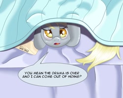 Size: 750x600 | Tagged: safe, artist:ratofdrawn, character:derpy hooves, species:pegasus, species:pony, bed, blanket, derpygate, drama, female, mare