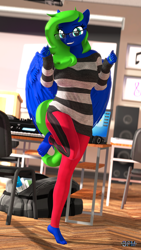 Size: 1080x1920 | Tagged: safe, artist:anthroponiessfm, oc, oc only, oc:thundy, species:anthro, species:plantigrade anthro, 3d, anthro oc, barefoot, clothing, cute, excited, feet, female, glasses, looking at you, school, source filmmaker, striped sweater, sweater