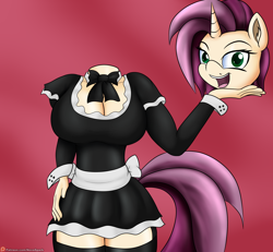 Size: 2700x2500 | Tagged: safe, artist:novaspark, oc, oc only, oc:mix n' match, species:anthro, clothing, detachable head, disembodied head, dullahan, french maid, headless, maid, modular, monster mare, patreon, patreon logo, solo