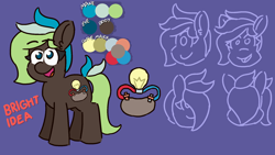 Size: 1920x1080 | Tagged: safe, artist:threetwotwo32232, oc, oc:bright idea, species:earth pony, species:pony, female, mare, reference sheet, solo