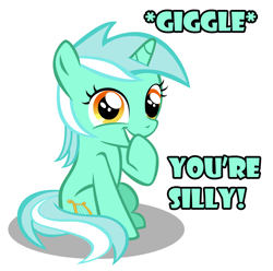 Size: 1280x1268 | Tagged: safe, artist:sintakhra, character:lyra heartstrings, dialogue, female, filly, filly lyra, giggling, laughing, looking at you, simple background, smiling, solo, white background