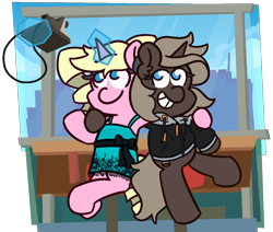 Size: 1180x1000 | Tagged: safe, artist:threetwotwo32232, oc, oc only, oc:eureka, oc:parch well, species:pony, species:unicorn, camera, clothing, dinner, female, mare