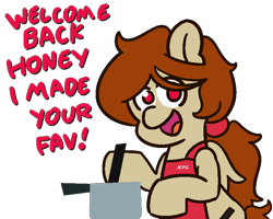 Size: 750x600 | Tagged: safe, artist:threetwotwo32232, oc, oc:red, species:pegasus, species:pony, apron, clothing, cooking, female, mare, waifu