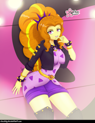 Size: 1073x1387 | Tagged: safe, artist:clouddg, character:adagio dazzle, episode:find the magic, g4, my little pony: equestria girls, my little pony:equestria girls, spoiler:eqg series (season 2), adagio dat-azzle, ass, breasts, busty adagio dazzle, butt, clothing, female, hips, lipstick, looking at you, sexy, shorts, smiling, solo, spiked wristband, thighs, wide hips, wristband