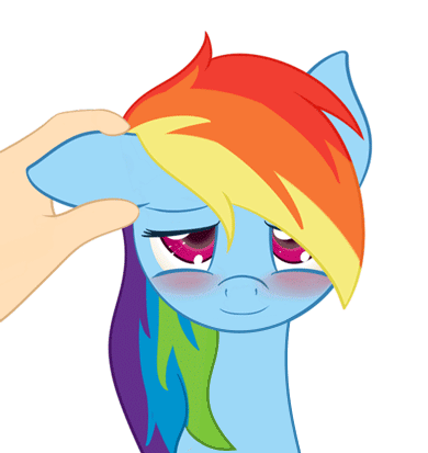 Size: 390x413 | Tagged: safe, artist:ratofdrawn, edit, character:rainbow dash, species:human, species:pegasus, species:pony, animated, blushing, cute, dashabetes, ear scratch, ear twitch, edited edit, explicit source, female, hand, mare, offscreen character, sfw edit, simple background, smiling
