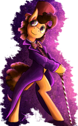 Size: 923x1500 | Tagged: safe, artist:jamescorck, character:cheese sandwich, species:pony, episode:the last laugh, g4, my little pony: friendship is magic, bipedal, cane, clothing, coat, cosplay, costume, hat, male, solo, top hat, willy wonka