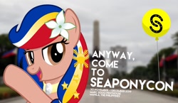 Size: 1318x766 | Tagged: safe, artist:jhayarr23, oc, oc:pearl shine, species:pony, anyway come to seaponycon, anyway come to trotcon, philippines, project seaponycon, subverted meme