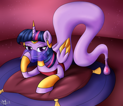 Size: 2300x2000 | Tagged: safe, artist:novaspark, character:twilight sparkle, species:pony, ask genie twilight, clothing, female, genie, genie pony, geniefied, high res, looking at you, monster mare, solo, veil