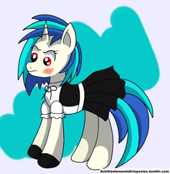 Size: 1280x1304 | Tagged: safe, artist:novaspark, character:dj pon-3, character:vinyl scratch, 30 minute art challenge, blushing, clothing, maid