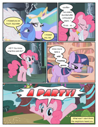 Size: 612x792 | Tagged: safe, artist:newbiespud, edit, edited screencap, screencap, character:pinkie pie, character:twilight sparkle, character:twilight sparkle (unicorn), species:earth pony, species:pony, species:unicorn, comic:friendship is dragons, episode:friendship is magic, g4, my little pony: friendship is magic, book, castle of the royal pony sisters, comic, dialogue, eyes closed, golden oaks library, screencap comic