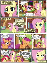 Size: 600x800 | Tagged: safe, artist:digoraccoon, artist:newbiespud, edit, edited screencap, screencap, character:apple bloom, character:fluttershy, character:scootaloo, character:sweetie belle, species:earth pony, species:pegasus, species:pony, species:unicorn, comic:friendship is dragons, episode:stare master, g4, my little pony: friendship is magic, collaboration, comic, couch, cutie mark crusaders, dialogue, female, filly, mare, screencap comic, sitting