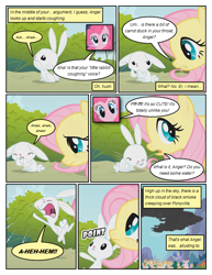 Size: 612x792 | Tagged: safe, artist:newbiespud, edit, edited screencap, screencap, character:angel bunny, character:fluttershy, species:earth pony, species:pegasus, species:pony, species:rabbit, comic:friendship is dragons, episode:dragonshy, g4, my little pony: friendship is magic, animal, comic, coughing, dialogue, female, male, mare, pointing, screencap comic, smoke
