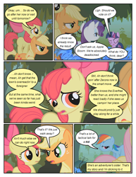 Size: 612x792 | Tagged: safe, artist:newbiespud, edit, edited screencap, screencap, character:apple bloom, character:applejack, character:rainbow dash, character:rarity, character:twilight sparkle, character:twilight sparkle (unicorn), species:pony, species:unicorn, comic:friendship is dragons, episode:bridle gossip, g4, my little pony: friendship is magic, bow, clothing, comic, dialogue, female, filly, flower, freckles, hair bow, hat, implied zecora, mare, poison joke, ponies riding ponies, screencap comic, worried