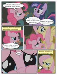 Size: 612x792 | Tagged: safe, artist:newbiespud, edit, edited screencap, screencap, character:fluttershy, character:pinkie pie, character:twilight sparkle, character:twilight sparkle (unicorn), species:earth pony, species:pegasus, species:pony, species:unicorn, comic:friendship is dragons, episode:bridle gossip, g4, my little pony: friendship is magic, ..., comic, dialogue, female, floppy horn, horn, mare, poison joke, screencap comic, tongue out, unamused