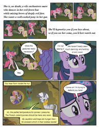 Size: 612x792 | Tagged: safe, artist:newbiespud, edit, edited screencap, screencap, character:fluttershy, character:pinkie pie, character:twilight sparkle, character:twilight sparkle (unicorn), character:zecora, species:pony, species:unicorn, species:zebra, comic:friendship is dragons, episode:bridle gossip, g4, my little pony: friendship is magic, annoyed, cauldron, comic, dialogue, ear piercing, earring, evil enchantress, evil enchantress song, female, floppy horn, horn, jewelry, mare, neck ring, piercing, rearing, screencap comic, singing, tongue out, zecora's hut