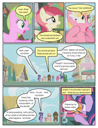 Size: 612x792 | Tagged: safe, artist:newbiespud, edit, edited screencap, screencap, character:apple bloom, character:daisy, character:fluttershy, character:lily, character:lily valley, character:pinkie pie, character:rainbow dash, character:rarity, character:roseluck, character:twilight sparkle, character:twilight sparkle (unicorn), character:zecora, species:earth pony, species:pegasus, species:pony, species:unicorn, species:zebra, comic:friendship is dragons, episode:bridle gossip, g4, my little pony: friendship is magic, cloak, clothing, comic, dialogue, ear piercing, earring, female, filly, flower, flower in hair, flower trio, jewelry, mare, neck rings, piercing, screencap comic, shocked, the horror