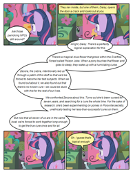 Size: 612x792 | Tagged: safe, artist:newbiespud, edit, edited screencap, screencap, character:daisy, character:twilight sparkle, character:twilight sparkle (unicorn), species:earth pony, species:pony, species:unicorn, comic:friendship is dragons, episode:bridle gossip, g4, my little pony: friendship is magic, comic, dialogue, female, implied zecora, mare, scared, screencap comic, text