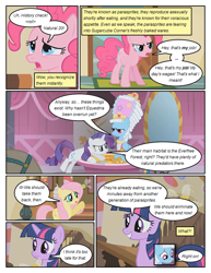 Size: 612x792 | Tagged: safe, artist:newbiespud, edit, edited screencap, screencap, character:fluttershy, character:pinkie pie, character:rainbow dash, character:rarity, character:twilight sparkle, character:twilight sparkle (unicorn), species:pony, species:unicorn, comic:friendship is dragons, episode:swarm of the century, g4, my little pony: friendship is magic, annoyed, clothing, comic, dialogue, female, hat, mare, mirror, parasprite, rainbow dash always dresses in style, screencap comic, unamused