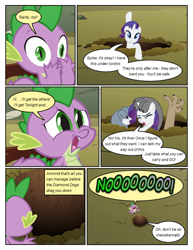 Size: 612x792 | Tagged: safe, artist:newbiespud, edit, edited screencap, screencap, character:fido, character:rarity, character:rover, character:spike, species:dragon, species:pony, species:unicorn, comic:friendship is dragons, comic, dialogue, female, fight, hole, kidnapped, male, mare, no, screencap comic, spot