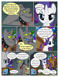 Size: 612x792 | Tagged: safe, artist:newbiespud, edit, edited screencap, screencap, character:rainbow dash, character:rarity, character:rover, species:diamond dog, species:pegasus, species:pony, species:unicorn, comic:friendship is dragons, angry, clothing, collar, comic, dialogue, female, gem, harness, male, mare, screencap comic, spiked collar, spot, tack, vest, wagon