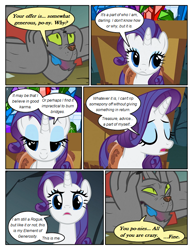Size: 612x792 | Tagged: safe, artist:newbiespud, edit, edited screencap, screencap, character:rarity, character:rover, species:diamond dog, species:pony, species:unicorn, comic:friendship is dragons, comic, dialogue, eyes closed, female, gem, harness, lidded eyes, male, mare, screencap comic, tack, wagon