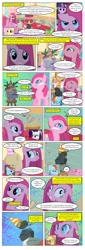 Size: 765x2238 | Tagged: safe, artist:lyntermas, artist:newbiespud, edit, edited screencap, screencap, character:applejack, character:fluttershy, character:gummy, character:pinkie pie, character:rainbow dash, character:rarity, character:twilight sparkle, character:twilight sparkle (unicorn), species:earth pony, species:pegasus, species:pony, species:unicorn, comic:friendship is dragons, alligator, angry, clothing, collaboration, comic, dialogue, female, hat, madame leflour, mane six, mare, mr. turnip, party hat, rocky, screencap comic, sir lintsalot, smiling