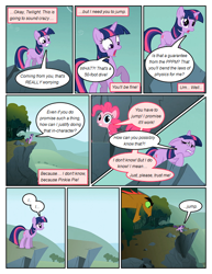 Size: 612x792 | Tagged: safe, artist:newbiespud, edit, edited screencap, screencap, character:pinkie pie, character:twilight sparkle, character:twilight sparkle (unicorn), species:earth pony, species:pony, species:unicorn, comic:friendship is dragons, comic, dialogue, female, hydra, looking down, mare, multiple heads, raised hoof, rearing, running, scared, screencap comic
