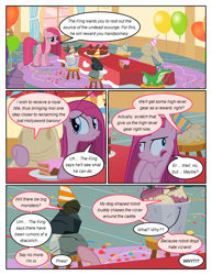Size: 612x792 | Tagged: safe, artist:newbiespud, edit, edited screencap, screencap, character:gummy, character:pinkamena diane pie, character:pinkie pie, species:earth pony, species:pony, comic:friendship is dragons, episode:party of one, g4, my little pony: friendship is magic, alligator, balloon, bruised, cake, clothing, comic, dialogue, female, food, grin, hat, insanity, mare, mr. turnip, party hat, rocky, screencap comic, sir lintsalot, smiling