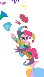 Size: 449x787 | Tagged: safe, artist:kp-shadowsquirrel, artist:xered, character:pinkie pie, beach ball, female, hub logo, hubble, inflatable, jester, jester pie, solo