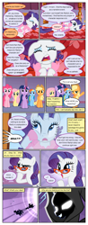 Size: 612x1556 | Tagged: safe, artist:newbiespud, edit, edited screencap, screencap, character:applejack, character:fluttershy, character:pinkie pie, character:princess luna, character:rainbow dash, character:rarity, character:twilight sparkle, character:twilight sparkle (unicorn), species:alicorn, species:earth pony, species:pegasus, species:pony, species:unicorn, comic:friendship is dragons, episode:luna eclipsed, g4, my little pony: friendship is magic, bed, chariot, cloak, clothing, comic, dialogue, flying, freckles, glasses, glowing eyes, grin, hat, looking up, mane six, mirror, on back, reflection, sad, screencap comic, smiling, thinking