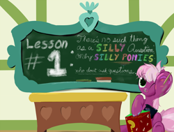 Size: 872x658 | Tagged: safe, artist:frist44, character:cheerilee, chalk, chalkboard, cheerilee-s-chalkboard, dexterous hooves, female, ponyville schoolhouse, solo, tumblr