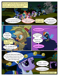 Size: 612x792 | Tagged: safe, artist:newbiespud, edit, edited screencap, screencap, character:alula, character:applejack, character:dinky hooves, character:mayor mare, character:nightmare moon, character:noi, character:pipsqueak, character:piña colada, character:pluto, character:princess luna, character:rainbow dash, character:scootaloo, character:spike, character:sweetie belle, character:twilight sparkle, character:twilight sparkle (unicorn), character:zecora, species:dragon, species:earth pony, species:pegasus, species:pony, species:unicorn, species:zebra, comic:friendship is dragons, episode:luna eclipsed, g4, my little pony: friendship is magic, bandana, cloak, clothing, cloud, clown, colt, comic, costume, dialogue, dragon costume, everfree forest, fake beard, female, filly, freckles, goggles, hat, looking down, male, mare, neck rings, on a cloud, quadrupedal, rearing, scarecrow, screencap comic, shadowbolt dash, shadowbolts, shadowbolts costume, smiling, star swirl the bearded costume, statue, wizard hat, worried