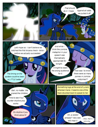 Size: 612x792 | Tagged: safe, artist:newbiespud, edit, edited screencap, screencap, character:princess luna, character:twilight sparkle, character:twilight sparkle (unicorn), species:alicorn, species:pony, species:unicorn, comic:friendship is dragons, episode:luna eclipsed, g4, my little pony: friendship is magic, cloak, clothing, comic, dialogue, ethereal mane, eyes closed, fake beard, female, galaxy mane, hat, looking back, mare, screencap comic, star swirl the bearded costume, wide eyes, wizard hat