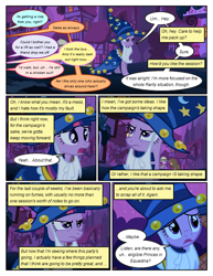 Size: 612x792 | Tagged: safe, artist:newbiespud, edit, edited screencap, screencap, character:twilight sparkle, character:twilight sparkle (unicorn), species:pony, species:unicorn, comic:friendship is dragons, episode:luna eclipsed, g4, my little pony: friendship is magic, annoyed, cloak, clothing, comic, dialogue, fake beard, female, hat, implied applejack, implied fluttershy, implied pinkie pie, implied rarity, mare, night, offscreen character, screencap comic, star swirl the bearded costume, stars, wizard hat, worried