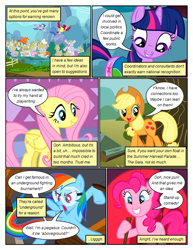 Size: 612x792 | Tagged: safe, artist:newbiespud, edit, edited screencap, screencap, character:applejack, character:fluttershy, character:pinkie pie, character:rainbow dash, character:twilight sparkle, character:twilight sparkle (unicorn), species:bird, species:earth pony, species:pegasus, species:pony, species:unicorn, comic:friendship is dragons, clothing, comic, dialogue, female, flying, goggles, grin, hat, lab goggles, mare, punch, screencap comic, smiling, windmill