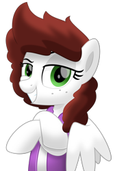 Size: 3363x5000 | Tagged: safe, alternate version, artist:jhayarr23, oc, oc only, oc:graph travel, species:pegasus, species:pony, background removed, clothing, female, freckles, looking at you, mare, simple background, smiling, solo, transparent background, vest