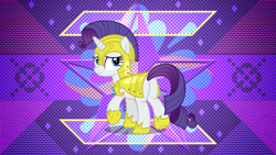 Size: 3840x2160 | Tagged: safe, artist:chrzanek97, artist:laszlvfx, edit, character:rarity, species:pony, species:unicorn, episode:sparkle's seven, g4, my little pony: friendship is magic, armor, armorarity, female, high res, looking back, mare, raised hoof, royal guard armor, royal guard rarity, sad, solo, wallpaper, wallpaper edit