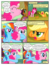 Size: 612x792 | Tagged: safe, artist:newbiespud, edit, edited screencap, screencap, character:applejack, character:pinkie pie, character:rainbow dash, species:earth pony, species:pegasus, species:pony, comic:friendship is dragons, episode:the last roundup, g4, my little pony: friendship is magic, angry, annoyed, basket, cherry, clothing, comic, dialogue, ear plugs, eyes closed, female, food, freckles, grin, hat, hoof in mouth, looking up, mare, mouth hold, open mouth, raised hoof, screencap comic, smiling, tree