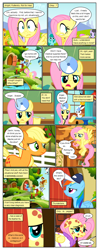 Size: 612x1553 | Tagged: safe, artist:newbiespud, edit, edited screencap, screencap, character:angel bunny, character:applejack, character:derpy hooves, character:dizzy twister, character:fluttershy, character:merry may, character:orange swirl, character:rainbow dash, character:rainbow swoop, character:spectrum, character:spring melody, character:sprinkle medley, species:earth pony, species:pegasus, species:pony, species:rabbit, comic:friendship is dragons, episode:a bird in the hoof, episode:hurricane fluttershy, g4, my little pony: friendship is magic, animal, background pony, baseball cap, bathrobe, cap, clothing, comic, dialogue, female, floppy ears, fluttershy's cottage, flying, freckles, grin, hat, head mirror, hoof hold, implied thunderlane, male, mare, nervous, nervous grin, pony pox, rainbow swoop, robe, sad, scalpel, screencap comic, shrug, smiling, spectrum, spread wings, stallion, stethoscope, tape, transcript in description, warm front, wings