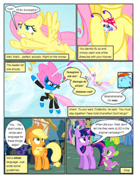 Size: 612x792 | Tagged: safe, artist:newbiespud, edit, edited screencap, screencap, character:amethyst star, character:applejack, character:bon bon, character:cloud kicker, character:fluttershy, character:linky, character:lyra heartstrings, character:minuette, character:pokey pierce, character:rainbow dash, character:seabreeze, character:shoeshine, character:sparkler, character:spike, character:sunshower raindrops, character:sweetie drops, character:twilight sparkle, character:twilight sparkle (unicorn), species:breezies, species:dragon, species:earth pony, species:pegasus, species:pony, species:unicorn, comic:friendship is dragons, episode:it ain't easy being breezies, g4, my little pony: friendship is magic, background pony, background pony audience, clothing, comic, dialogue, eyes closed, female, flying, freckles, hat, looking up, male, mare, mushroom hat, saddle bag, screencap comic, slit eyes, smiling, stallion, worried
