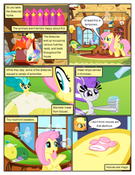 Size: 612x792 | Tagged: safe, artist:newbiespud, edit, edited screencap, screencap, character:applejack, character:fluttershy, species:bird, species:breezies, species:earth pony, species:pegasus, species:pony, comic:friendship is dragons, annoyed, bird house, clothing, comic, couch, dexterous hooves, dialogue, female, fluttershy's cottage (interior), freckles, frown, hat, hoof hold, mare, screencap comic, shirt, smiling, thimble, tissue, unamused, underhoof, worried