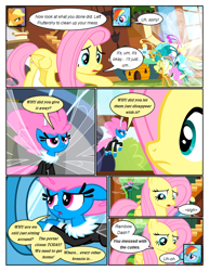 Size: 612x792 | Tagged: safe, artist:newbiespud, edit, edited screencap, screencap, character:applejack, character:fluttershy, character:rainbow dash, character:seabreeze, species:breezies, species:earth pony, species:pegasus, species:pony, comic:friendship is dragons, clothing, comic, dialogue, female, fluttershy's cottage (interior), flying, freckles, frown, hat, looking down, male, mare, sad, screencap comic, smiling, unamused, worried