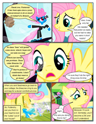 Size: 612x792 | Tagged: safe, artist:newbiespud, edit, edited screencap, screencap, character:fluttershy, character:seabreeze, species:breezies, species:pegasus, species:pony, comic:friendship is dragons, bee, clothing, comic, d:, dialogue, female, flying, frown, looking down, looking up, male, mare, open mouth, pointing, sad, screencap comic, sigh, speech bubble
