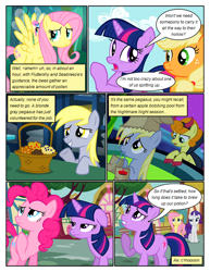 Size: 612x792 | Tagged: safe, artist:newbiespud, edit, edited screencap, screencap, character:applejack, character:carrot top, character:derpy hooves, character:fluttershy, character:golden harvest, character:pinkie pie, character:rarity, character:twilight sparkle, character:twilight sparkle (unicorn), species:earth pony, species:pegasus, species:pony, species:unicorn, comic:friendship is dragons, basket, cauldron, clothing, comic, devil horns, dialogue, female, food, freckles, frown, grin, hat, looking down, looking up, mare, mouth hold, muffin, open mouth, paper bag, raised hoof, screencap comic, smiling, thinking, unamused, waving, worried