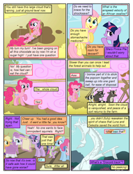 Size: 612x802 | Tagged: safe, artist:newbiespud, artist:winged cat, edit, edited screencap, screencap, character:applejack, character:discord, character:fluttershy, character:pinkie pie, character:rainbow dash, character:rarity, character:spike, character:twilight sparkle, character:twilight sparkle (unicorn), species:draconequus, species:dragon, species:earth pony, species:pegasus, species:pony, species:rabbit, species:unicorn, comic:friendship is dragons, episode:the return of harmony, g4, my little pony: friendship is magic, animal, chocolate, chocolate rain, clothing, collaboration, comic, cotton candy, dialogue, female, food, freckles, glowing horn, hat, horn, licking, magic, male, mane seven, mane six, mare, messy mane, on back, petrification, raccoon, rain, raised hoof, reading, rope, screencap comic, scroll, slit eyes, smiling, statue, telekinesis, tongue out