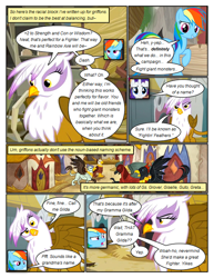 Size: 612x792 | Tagged: safe, artist:newbiespud, edit, edited screencap, screencap, character:gilda, character:rainbow dash, character:rarity, species:griffon, species:pegasus, species:pony, species:unicorn, comic:friendship is dragons, episode:griffon the brush-off, episode:the lost treasure of griffonstone, g4, my little pony: friendship is magic, comic, dialogue, female, mare, raised hoof, screencap comic, smiling, speech bubble, suspicious, unamused