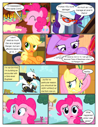 Size: 612x792 | Tagged: safe, artist:newbiespud, edit, edited screencap, screencap, character:applejack, character:fluttershy, character:pinkie pie, character:rainbow dash, character:rarity, character:twilight sparkle, character:twilight sparkle (unicorn), species:earth pony, species:pegasus, species:pony, species:unicorn, comic:friendship is dragons, episode:griffon the brush-off, g4, my little pony: friendship is magic, bags under eyes, bugbear, cake, candle, clothing, comic, confused, dialogue, drawing, female, food, glasses, glowing horn, grin, hat, horn, looking up, magic, mare, nervous, nervous grin, pen, quill, reading, screencap comic, scroll, smiling, telekinesis, thinking, tired, wide eyes